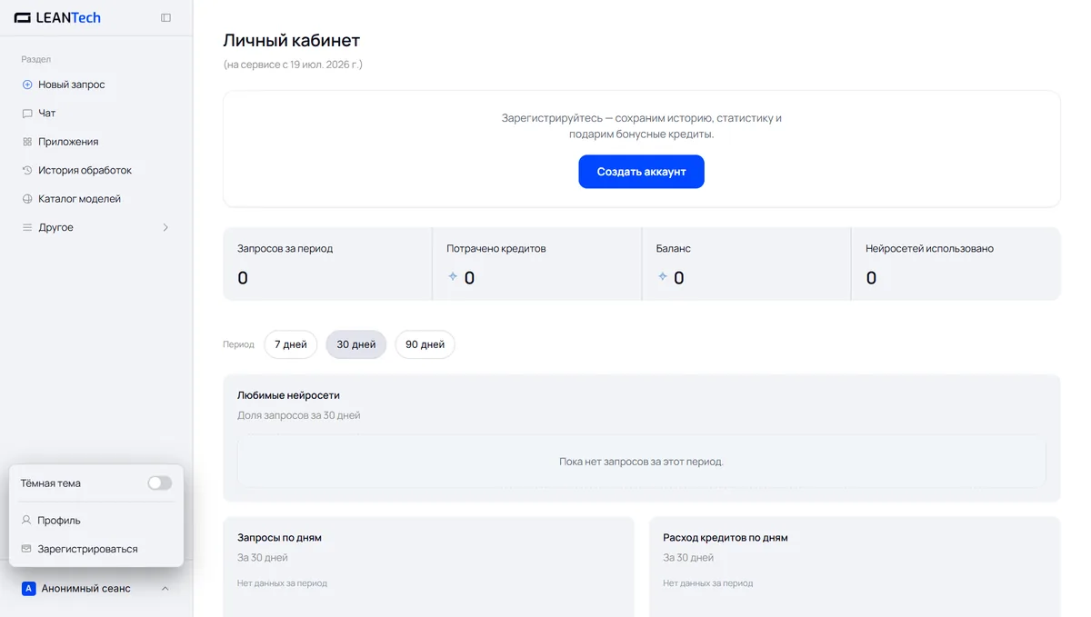 Стартовый экран платформы: выбор нейросети Jasper AI без VPN